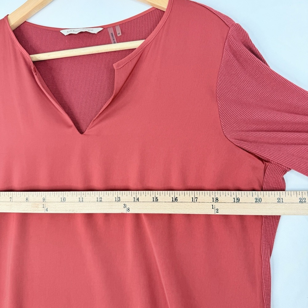 Soft Surroundings Alix Tunic Top Women's Medium Rust V-Neck Mix Media Lagenlook - Picture 4 of 10